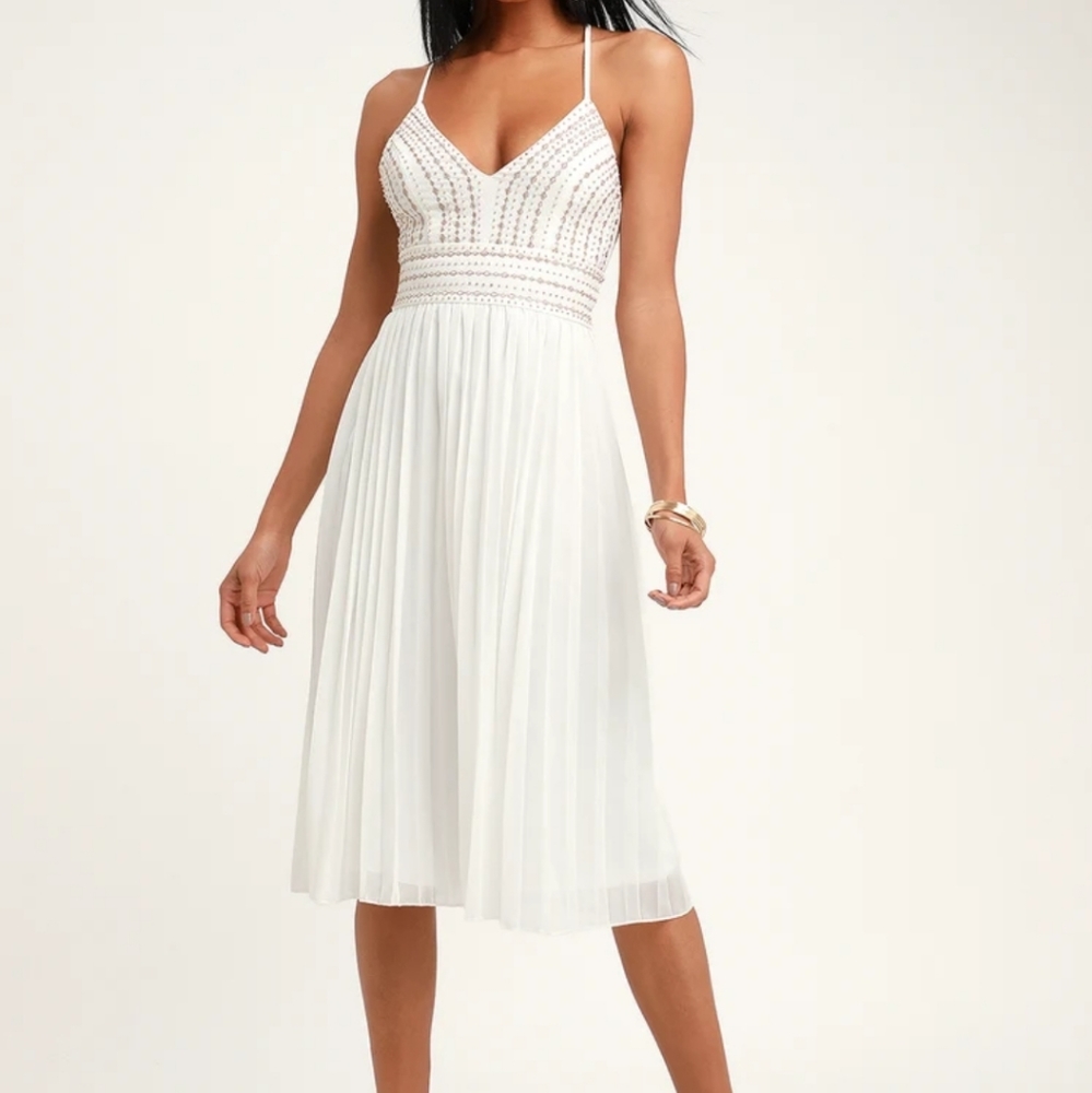 NWT Lulus Delectable Delilah White Embroidered Midi dress size XS